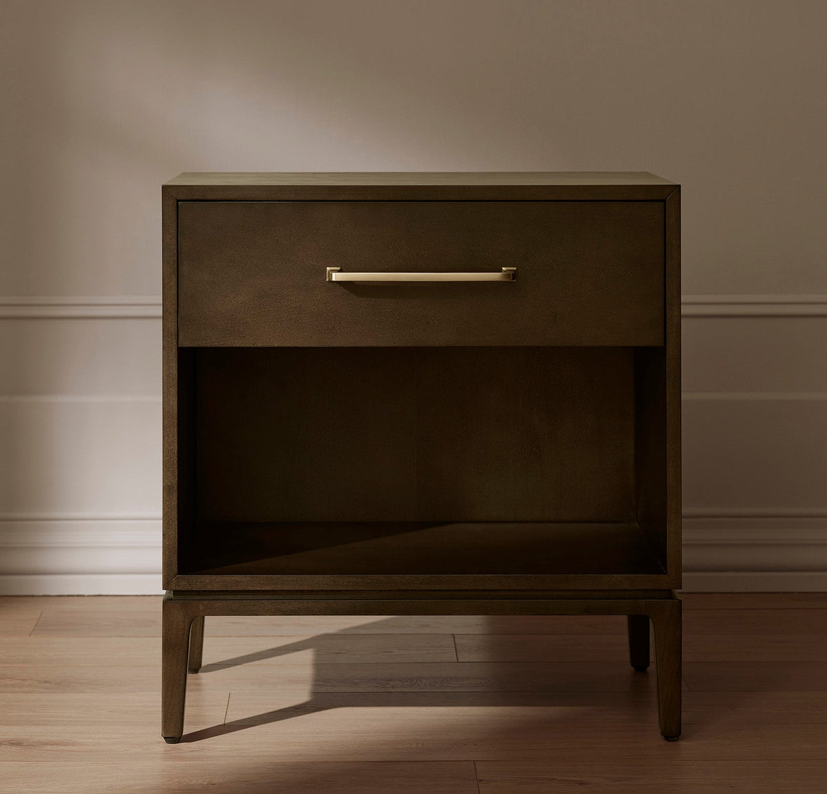 Single Drawer Wood Nightstand - Espresso - Brass